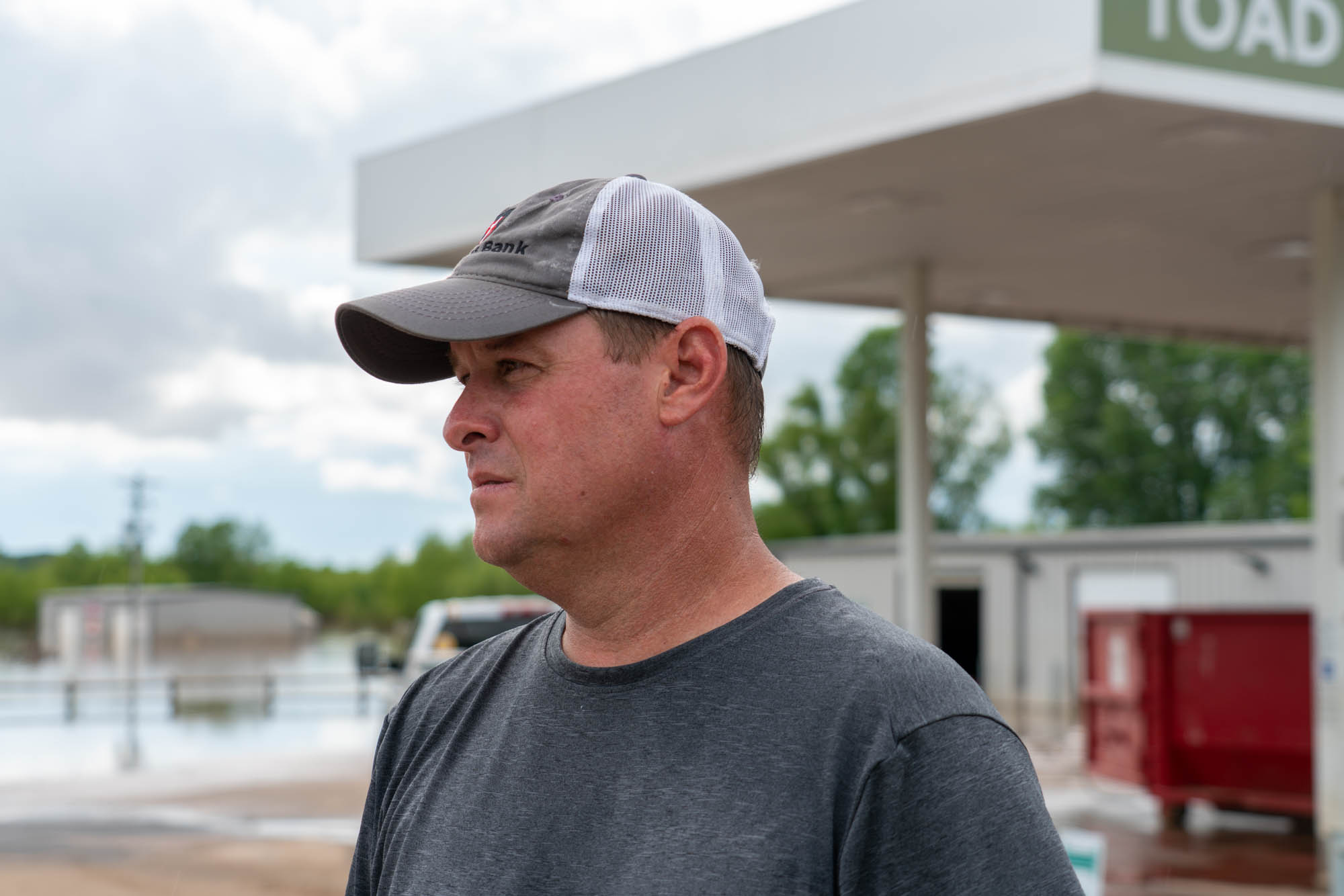 Jason Trantina has operated the Toad Suck One-Stop since 1997. The parking lot had taken on water before, but this was the first time the store itself flooded. (Jordan Laird/News21)