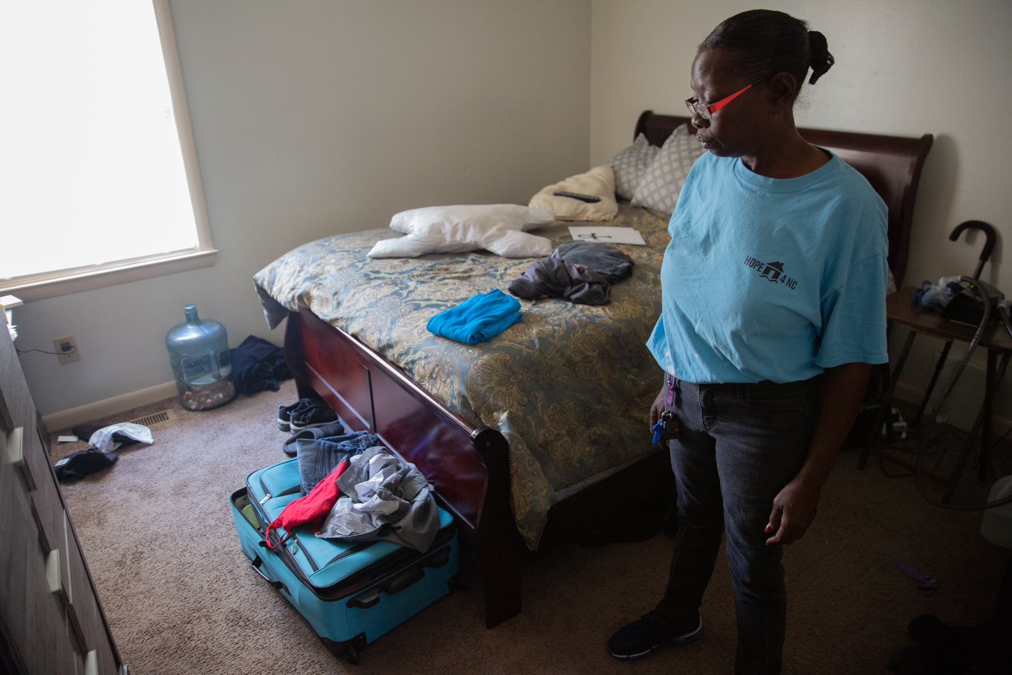 Regina Evans and her husband, Lloyd, have lived in a rental house since their home in Spring Lake, North Carolina, was badly damaged in Hurricane Florence in September. “We're getting more claustrophobic by the day,” Regina Evans said. (Harrison Mantas/ News21)