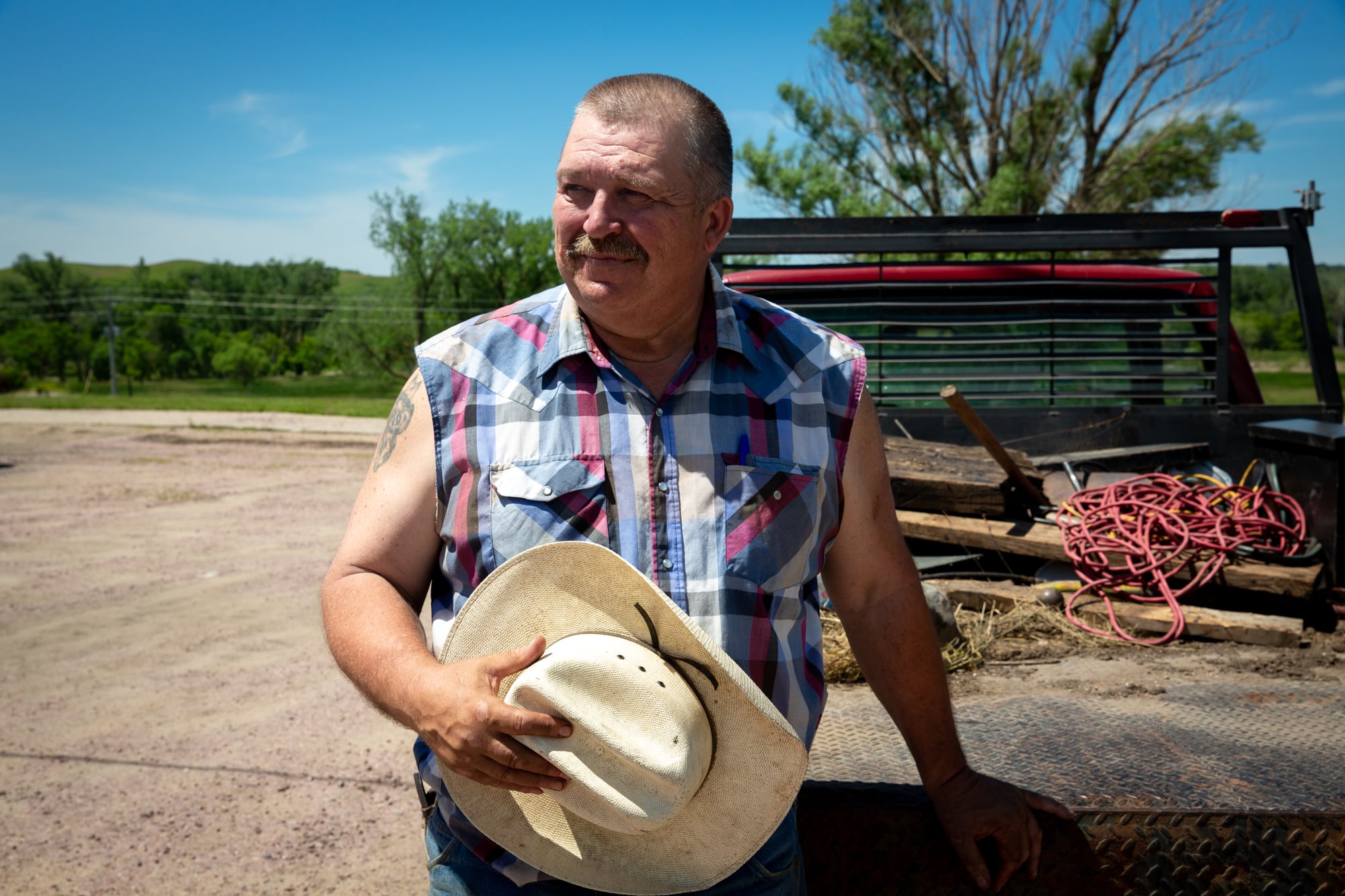 Mike Crosley is land manager on the Santee Sioux Reservation in Nebraska, which borders the Missouri River. His house was destroyed by flooding in March, but his history with the land makes him committed to staying. “I'm not going to leave here. I am going to build a house in a better location. But I would never leave here.” (Anya Magnuson/News21)