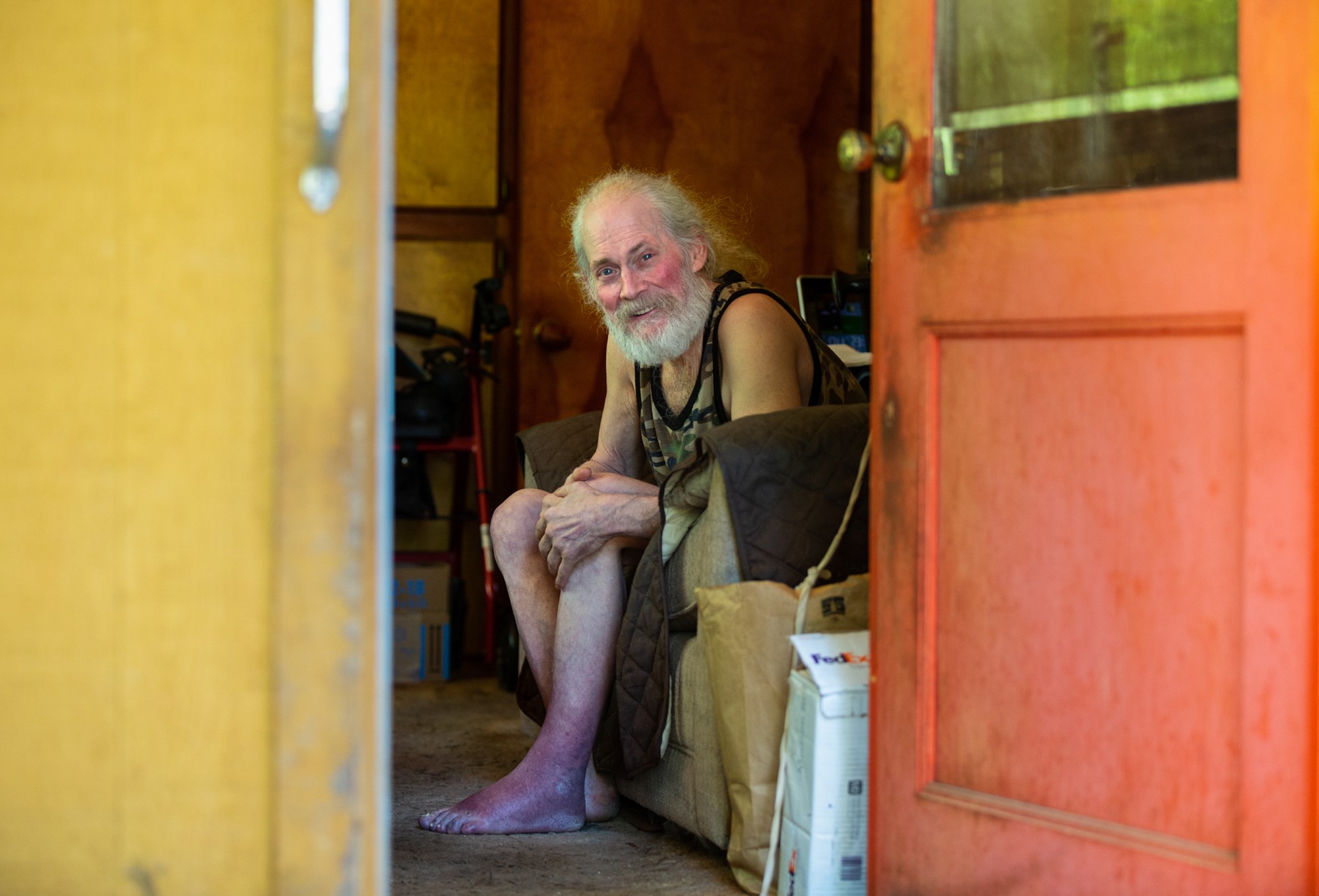 Garry Kiely - Garry Kiely was dagnosed with multiple sclerosis the same year he moved to Shingletown, one of California’s most wildfire-vulnerable communities. He  lives alone and doesn’t own a car. If a wildfire approaches the town, his evacuation plan depends on asking around for a ride. (Anton L. Delgado/News21)