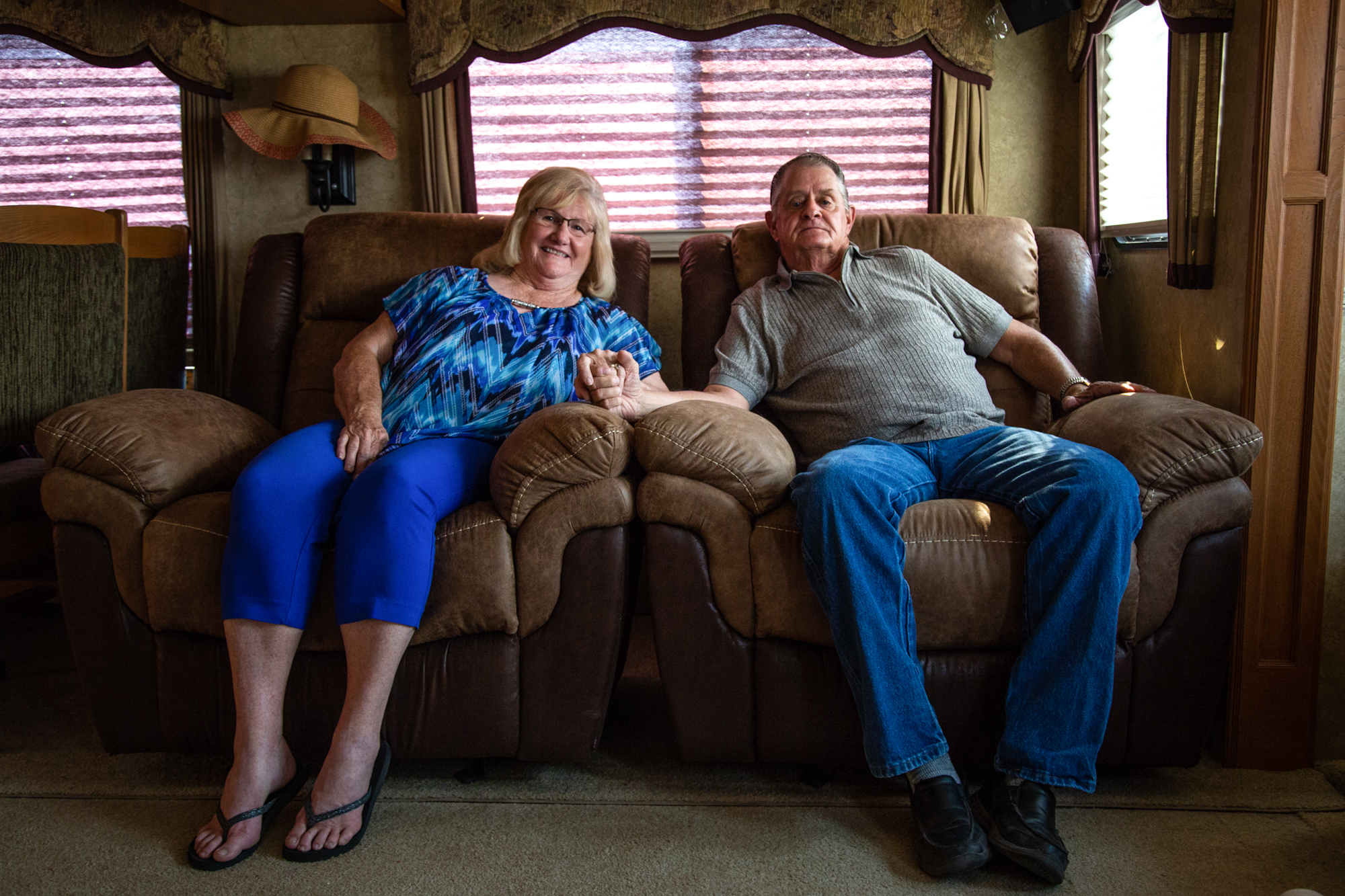 Ella and Dave Dover - After high winds pushed the Woodbury Fire in the direction of Roosevelt, Arizona, Ella and Dave Dover evacuated rather than lose their lives. They spent five days living in their RV on the Gila County Fairgrounds, which were opened to all evacuees. (Anton L. Delgado/News21)